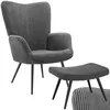 Image de Chaise - TECTAKE - Fauteuil HYGGE en acier et polyester aspect velours côtelé avec tabouret 72 x 76 x 1005 cm - Anthracite/Noir