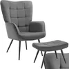 Image de Assise - TECTAKE - Fauteuil HYGGE en acier et polyester à laspect velours côtelé fin avec tabouret - Anthracite/Noir