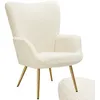 Image de Fauteuil Rembourré Avec Revêtement Bouclette Ergonomique Crème/or