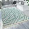 Image de Tapis Extérieur Bleu Blanc Balcon Terrasse Motif Losanges Design Scandinave [60x100 cm]