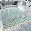 Image de Tapis Extérieur Bleu Blanc Balcon Terrasse Motif Losanges Design Scandinave [Ø 200 cm rond]