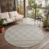Image de Paco Home Tapis Intérieur & Extérieur Balcon Terrasse Cuisine Motif Boho Diamant Moderne Beige 160 cm rond