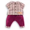 Image de Ensemble pour poupon - COROLLE - 9000111320 - 30 cm - Chemise carreaux & pantalon velours bordeaux - Bandes auto-agrippantes