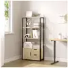 Image de Bibliothèque en métal+ mdf.étagère de rangement avec tiroirs.58x24x120cm.chêne clair