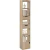 Image de Bibliothèque,étagère de rangement sur pied avec 6 compartiments+tiroirs,en bois composé,chêne clair