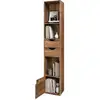 Image de Bibliothèque étagère colonne,avec 5 compartiments,2 tiroirs et 1 casier,bois artificiel,chêne brun