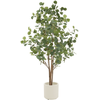 Image de Eucalyptus Artificiel 150 Cm Décoratif, Plante Verte Grande Avec Tronc En Bois Naturel, Fausse Plante En Pot