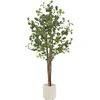 Image de Eucalyptus Artificiel 180 Cm Décoratif, Plante Verte Grande Avec Tronc En Bois Naturel, Fausse Plante En Pot