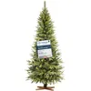 Image de FairyTrees Sapin de Noël Artificiel 180cm NORDMANN SLIM Arbre de Noël avec Support en Bois Sapin avec Tronc Marron Made in EU