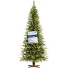 Image de FairyTrees Sapin de Noël Artificiel 220cm NORDMANN SLIM Arbre de Noël avec Support en Bois Sapin avec Tronc Marron Made in EU