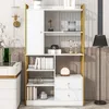 Image de Bibliothèque - DREAMMESPACE - 6 étagères - 100x30x173.5 cm - Bois - Blanc et or