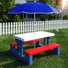 Image de Salon de jardin pour enfants Spielwerk® Bleu Table Pique-nique avec banc et parasol idéal extérieur comme intérieur