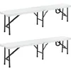 Image de CASARIA® 2x Bancs pliants en plastique 180cm Banc de camping pliable Banc de Jardin blanc pour pique-nique fête