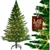 Image de CASARIA® Sapin de Noël artificiel 140 cm vert guirlande lumineuse LED arbre imitation parfaite PE 470 branches pied réutilisable