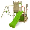 Image de Tour de jeux bois FATMOOSE BoldBaron XXL avec double balançoire toboggan 220 cm vert pomme et mur d’escalade   10 ans de garantie*