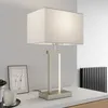 Image de Lampe à poser - Lindby - Modèle contemporain - Tissu et métal - Blanc et nickel satiné - 1 ampoule E27
