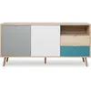 Image de Buffet bas - Chêne gris et bleu pétrole - Scandinave - CUBA - L 150 x P 40 x H 71 cm