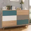 Image de Commode 6 tiroirs 120x40x87 cm naturel et bleu - BAULEO
