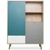 Image de Buffet Haut - Chene Sonoma, Blanc, Gris Et Bleu - Style Scandinave - Cuba - L 103 X P 40 X H 139 Cm