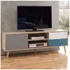 Image de Meuble tv au design scandinave 2 tiroirs avec porte à compartiment ouvert en bois glabas 2813