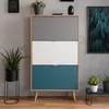 Image de Meuble à chaussures CUBA - Décor Chêne blanc et bleu - L70 x P24 x H125 cm