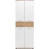 Image de Armoire à chaussures - Décor Chêne Artisan et blanc - L70 x P35 x H185 cm - 6 Étagères - 1 Tiroir - Capacité 24 Paires