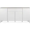 Image de Buffet Bertrix 51A - Décor travertin / blanc - Panneaux de particules - 4 portes et étagères - 1 tiroir central - 177 x 92 x 40 cm