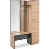 Image de Vestiaire dentrée avec miroir banc et porte - Décor Chêne artisan et gris anthracite - L122 x P37 x H190cm - Style industriel