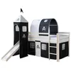 Image de Lit mi-haut avec Tunnel Tour Toboggan Rideau Pirate Noir 90x200