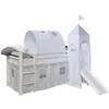 Image de Lit mezzanine pour enfants 90 x 200 cm blanc avec toboggan tour tunnel et rideau à étoiles gris