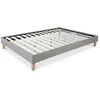 Image de Lit Futon Double 180 X 200 Tissu Gris Sommier À Lattes