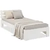 Image de Lit en Bois 90x200 cm Blanc Lit Simple avec Sommier Massif Chambre Enfant Adolescent Invité