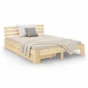 Image de Lit en Bois 140x200 cm Naturel Lit Double avec 2 Tiroirs de Rangement avec Sommier Massif Chambre Enfant Adolescent Invité