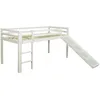 Image de Lit mezzanine avec matelas sommier à lattes et toboggan 90 x 200 cm lit denfant blanc en bois massif