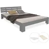Image de Lit en bois 140 x 200 cm pin massif gris   Lit double avec matelas et sommier à lattes