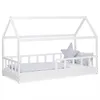 Image de Lit Enfant 90x200 cm Blanc Lit Cabane avec Barrière de Sécurité Montessori Lit Simple avec Sommier Bois