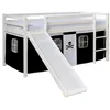 Image de Lit mezzanine pour enfants 90 x 200 cm blanc avec rideau noir Toboggan Avec sommier à lattes