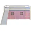 Image de Lit mezzanine pour enfants 90 x 200 cm blanc avec rideau rose Toboggan Avec sommier à lattes