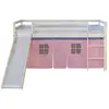 Image de Lit mi-hauteur avec rideaux rose pale et toboggan 2552