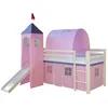 Image de Lit mezzanine pour enfants 90 x 200 cm blanc avec rideau rose Tunnel Tour Toboggan Avec sommier à lattes