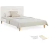Image de Lit rembourré 140x200 cm beige Bouclé avec sommier à lattes avec matelas cadre de lit double en tissu