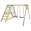 Image de Balançoire double bois WICKEY Smart Hike bleu avec module d’escalade et poutre d’équilibre   10 ans de garantie*