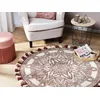 Image de Tapis Rond 120 Cm À Franges Blanc Crème Et Rouge Oltu