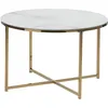 Image de Table basse effet marbre blanc structure dorée QUINCY - BELIANI - Rond - Brillant - 70 cm - 45 cm - Salon