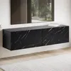 Image de WOHNLING Meuble TV Suspendu 120 cm Lowboard Aspect Marbre Noir Commode TV Mural