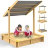 Image de SPIELWERK® Bac à sable en bois FRITZI 140x140cm tapis de sol toit réglable protection UV 50+ jeu pour enfants extérieur jardin