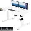 Image de Casaria Bureau réglable en hauteur électrique Blanc 110cm bureau assis debout écran LCD support accessoires télétravail