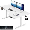Image de Casaria Bureau réglable en hauteur électrique Blanc 160cm bureau assis debout écran LCD support accessoires télétravail