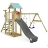 Image de Tour de jeux bois WICKEY MultiFlyer Light avec balançoire échelle corde et toboggan 220 cm anthracite   10 ans de garantie*