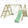 Image de Balançoire double bois WICKEY Smart Shake avec toboggan 220 cm vert pastel et module d’escalade   10 ans de garantie*